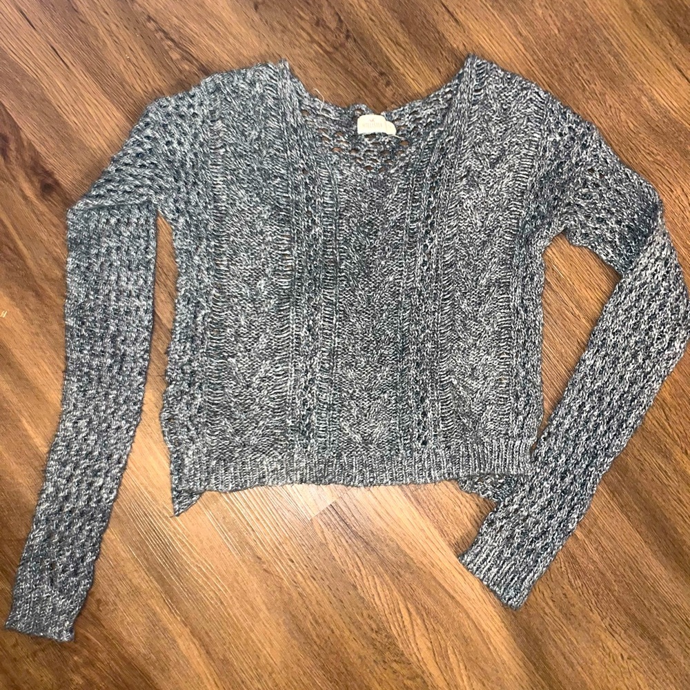 Super cute knitted grey top. See through holes meant for a tank top or bra under